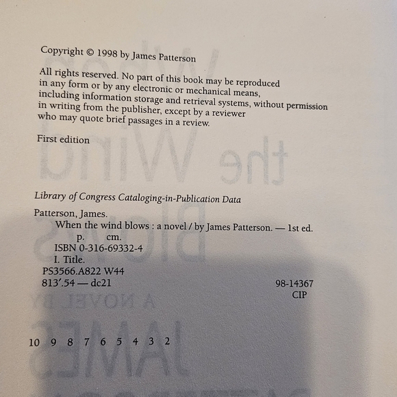 James Patterson When The Wind Blows Little Brown 1st ed. Hardcover 1998 Suspence - Picture 9 of 15